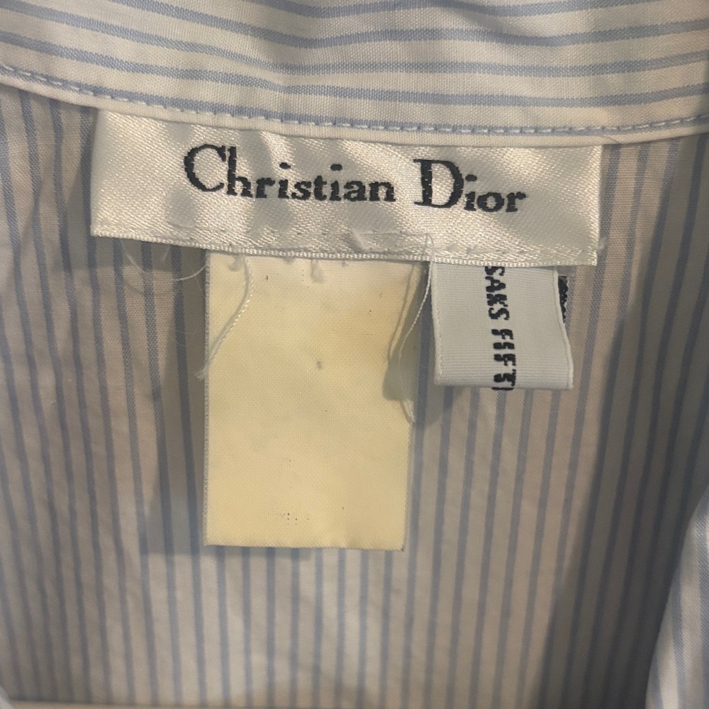 Vintage Christian Dior Saks Fifth Avenue Light Blue Striped Pajama Shirt - Picture 2 of 4